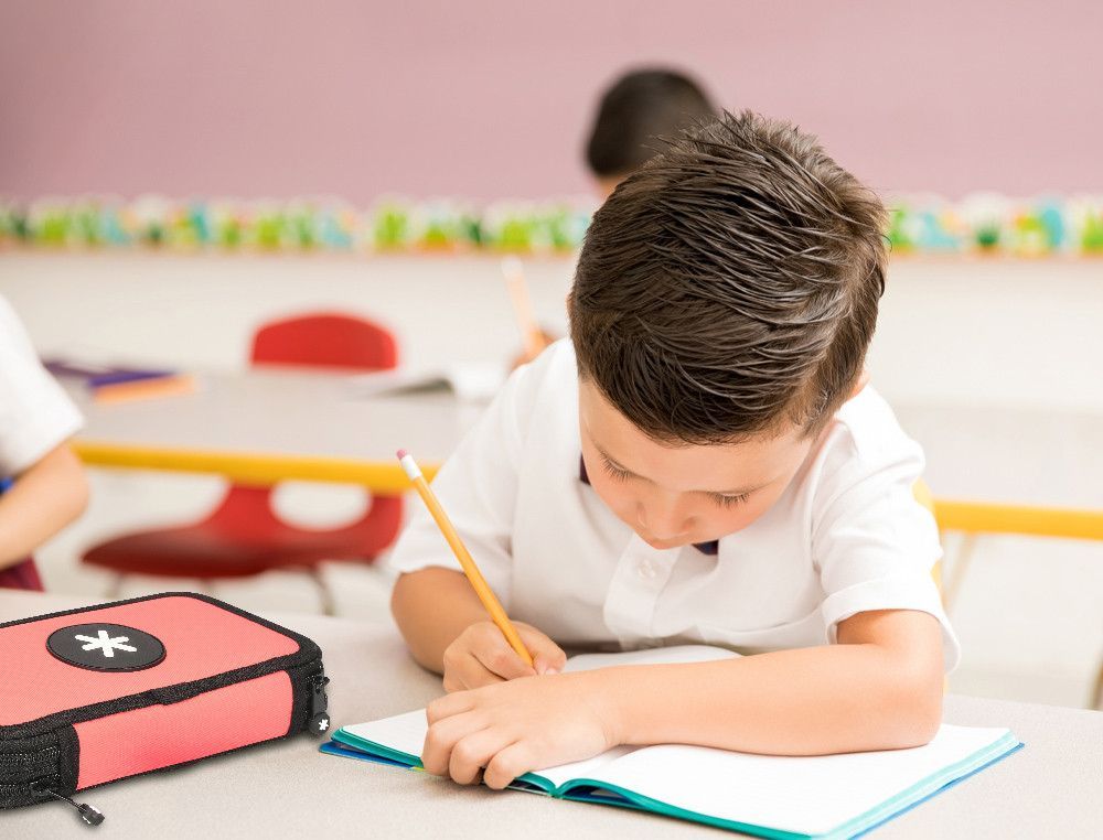 Plumier escolar antartik doble color coral 28 piezas