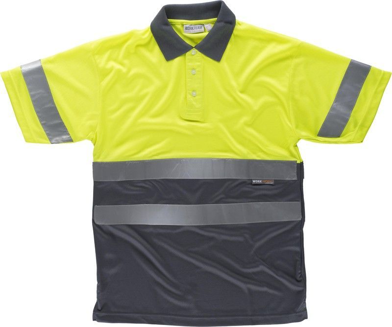 Polo combinado alta visibilidad manga corta Amarillo / Gris