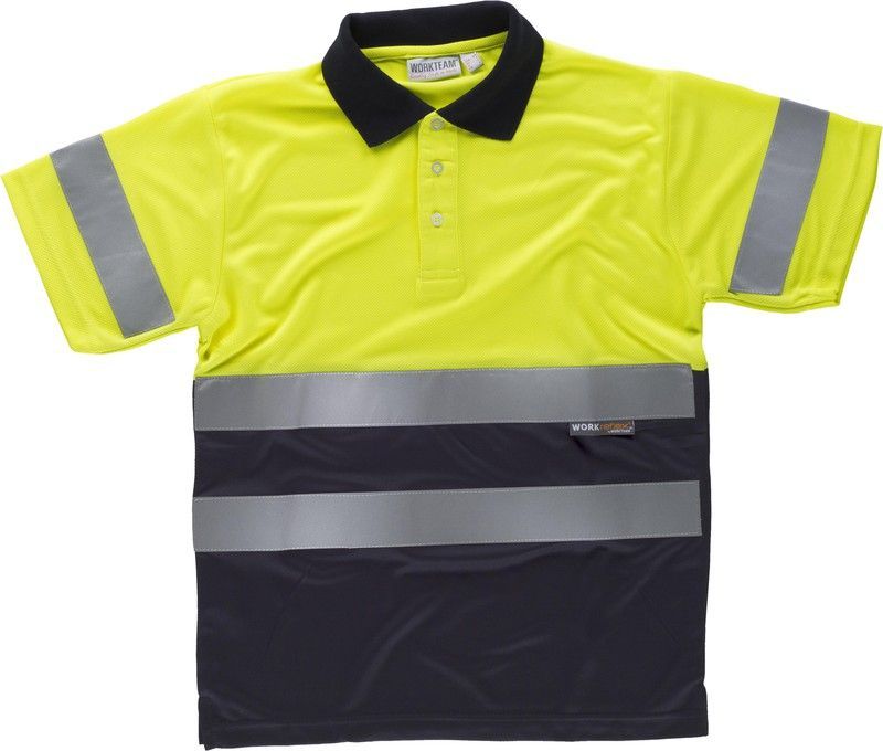 Polo combinado alta visibilidad manga corta Amarillo / Marino