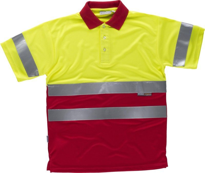 Polo combinado alta visibilidad manga corta Amarillo /  Rojo