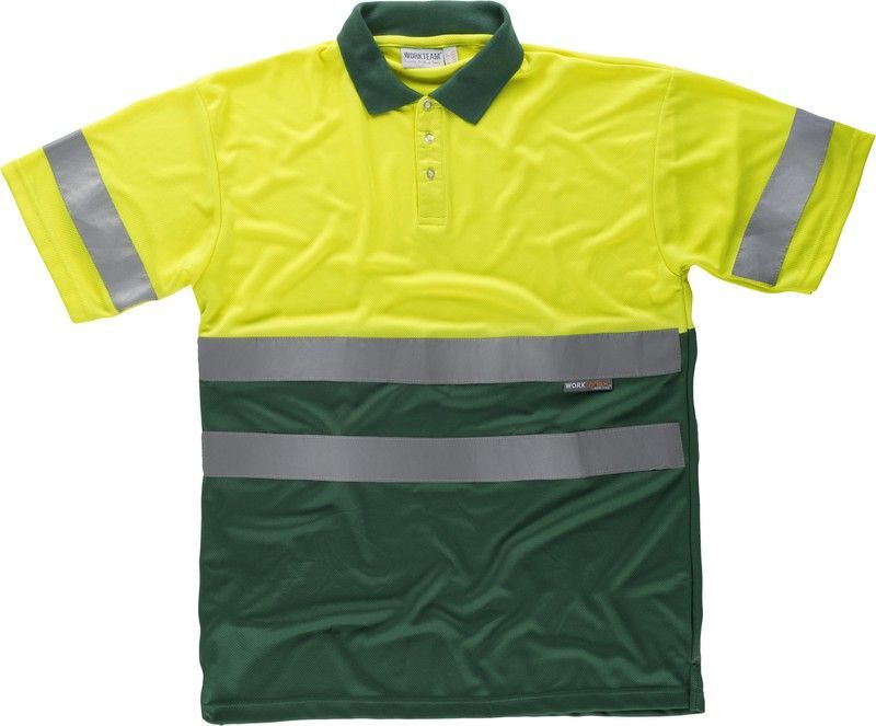 Polo combinado alta visibilidad manga corta Amarillo / Verde Oscuro