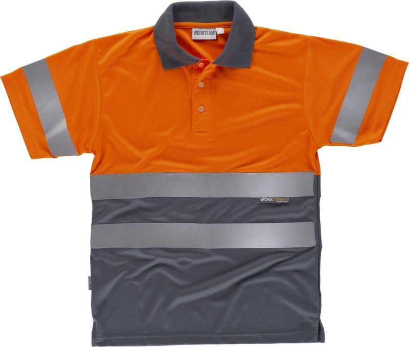 Polo combinado alta visibilidad manga corta Naranja / Gris