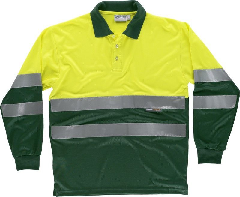 Polo combinado alta visibilidad manga larga Amarillo / Verde Oscuro
