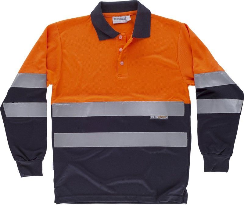 Polo combinado alta visibilidad manga larga Naranja / Marino