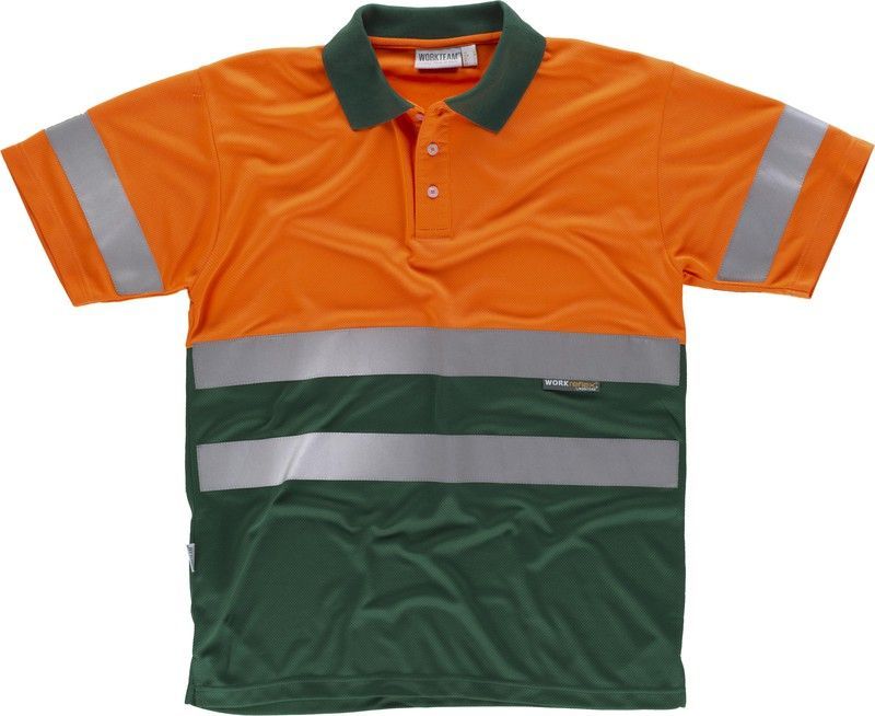 Polo combinado alta visibilidad Naranja / Verde Oscuro