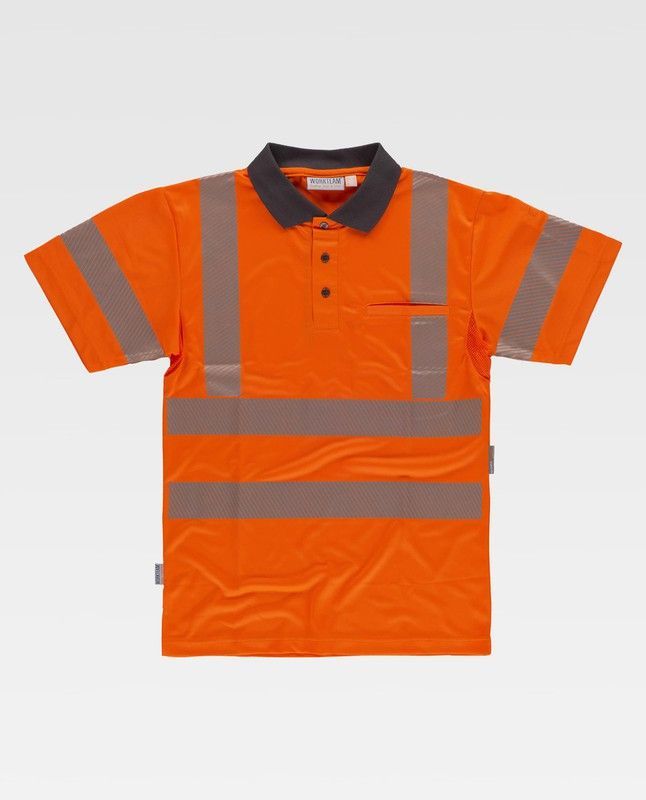 Polo de alta visibilidad de manga corta Naranja / Gris Oscuro