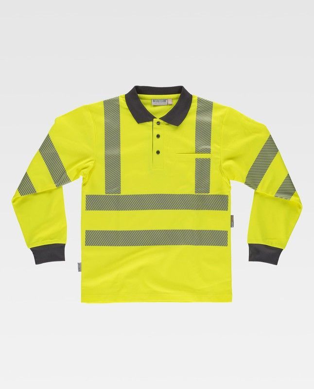 Polo de alta visibilidad de manga larga Amarillo / Gris Oscuro
