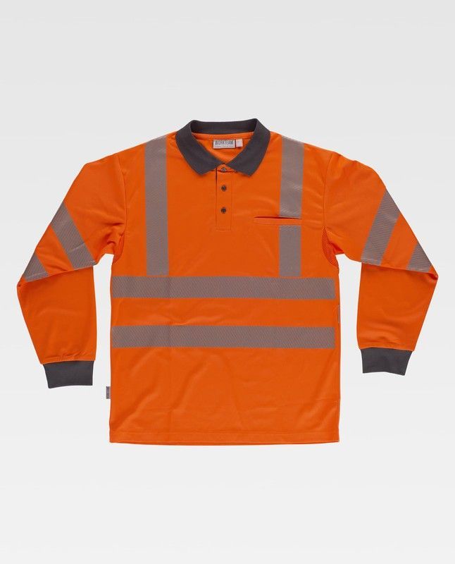 Polo de alta visibilidad de manga larga Naranja / Gris Oscuro
