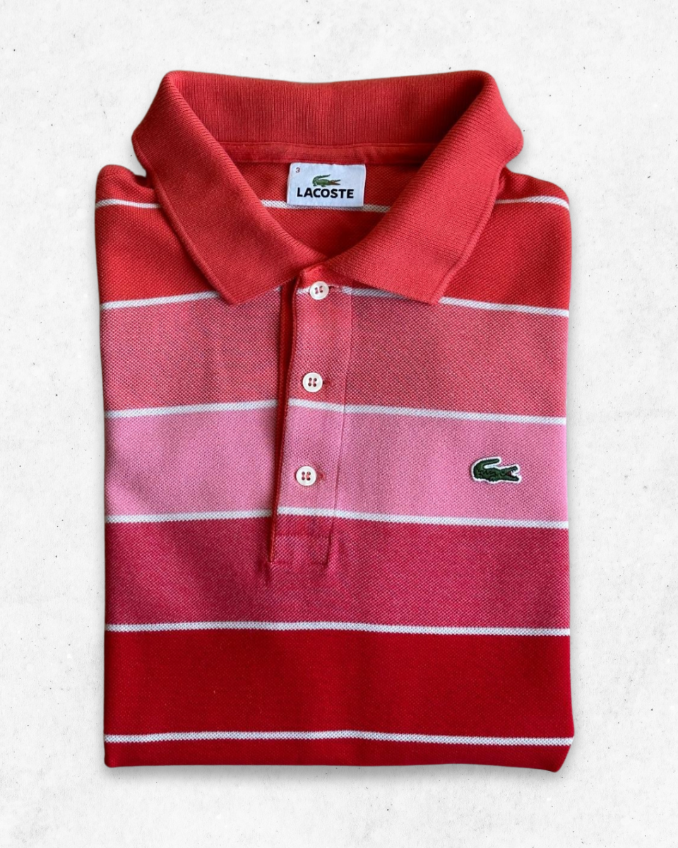 Polo Lacoste Mujer de rayas Coral, Rosa y Rojo S