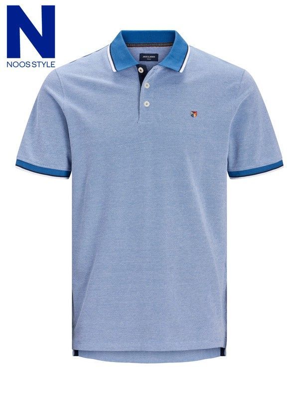 Polo m/c piqué con cuello contrastado y ribete Jack & Jones Bright Cobalt