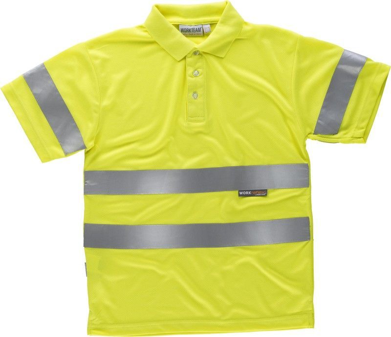 Polo manga corta alta visibilidad cintas reflectantes en torso y manga Amarillo