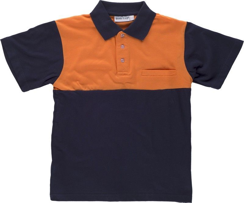 Polo manga corta con canesú combinado Marino / Naranja