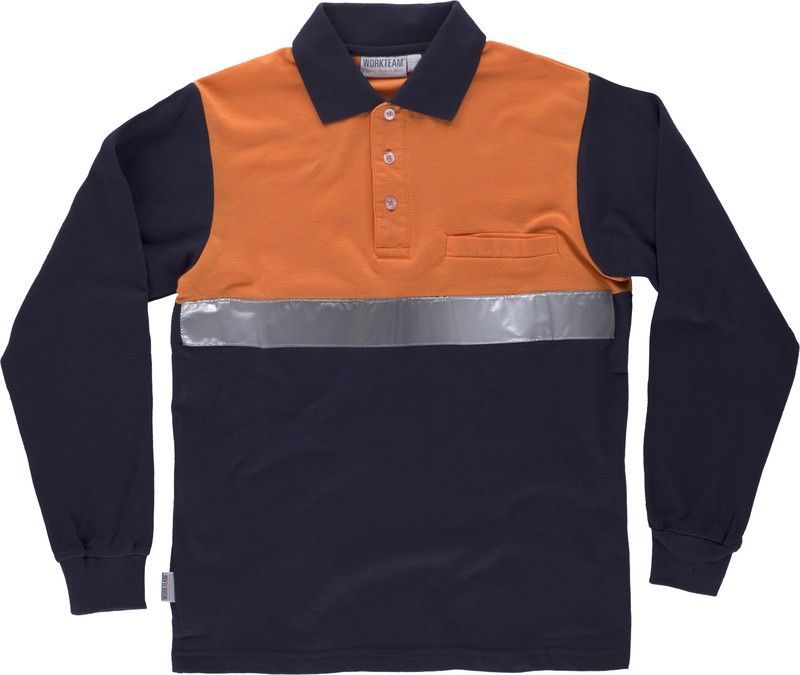 Polo manga larga con canesú combinado Marino Naranja