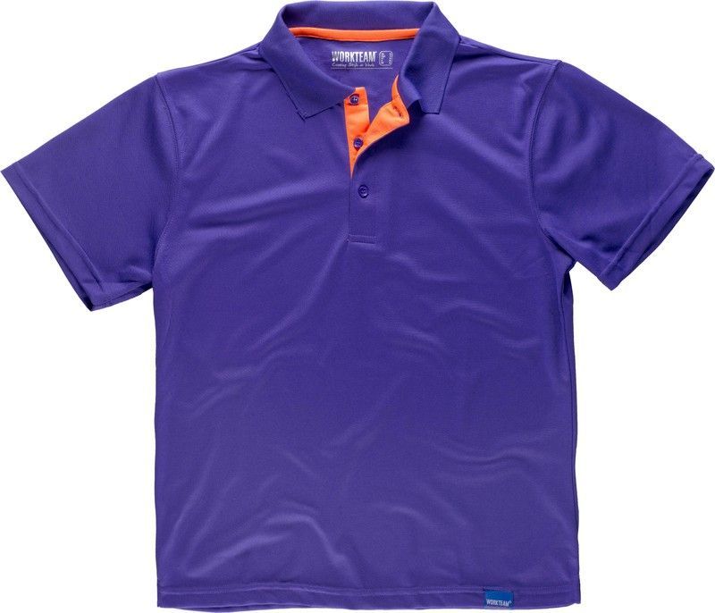 Polo técnico de manga corta, combinado  flúor / Morado