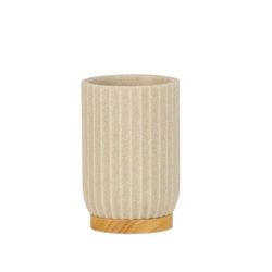 Portacepillos de poliresina y madera en beige, Ø 7,5 x 11 cm | Shell