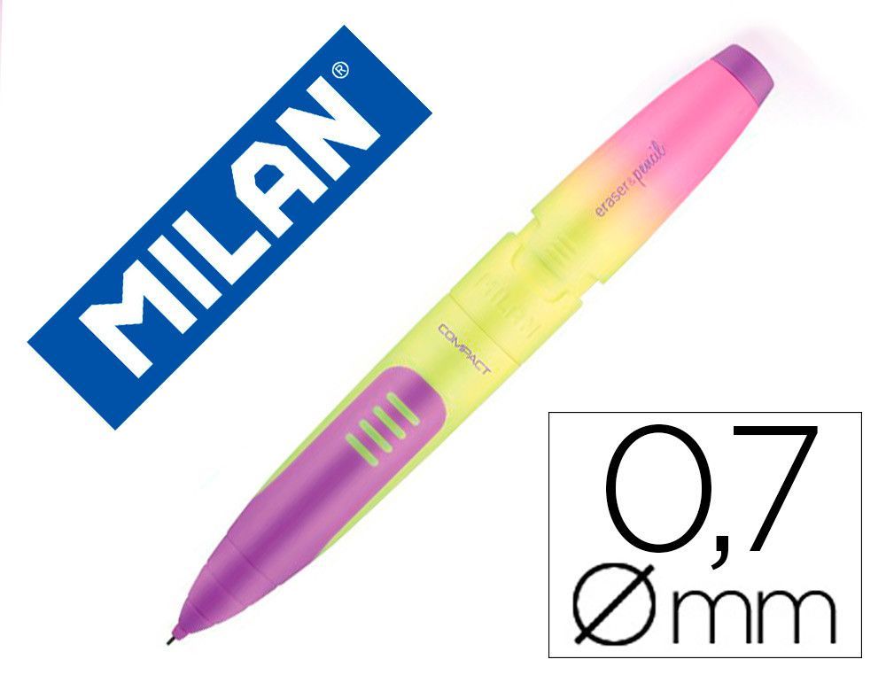 Portaminas milan compact sunset 0,7 mm con goma de borrar colores surtidos