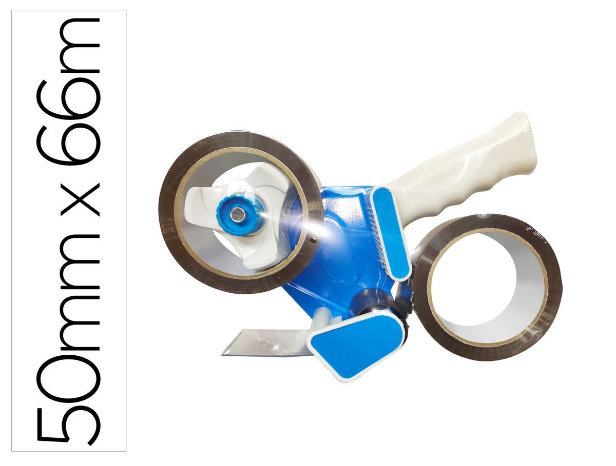 Portarrollo q-connect para embalaje para cintas de 66mt x 50mm incluye 2 rollos cinta marron