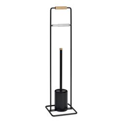 Portarrollos con escobilla de metal y caucho en negro y natural, 18 x 18 x 71,5 cm