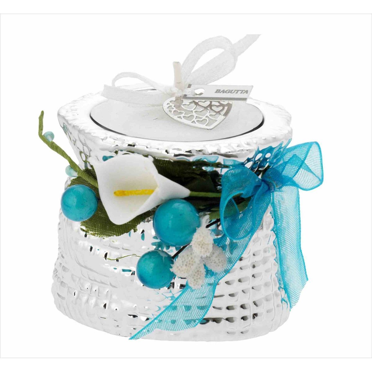 Portavela Saco 6x5x6cm Latón 2200AZ Detalle Floral Celeste