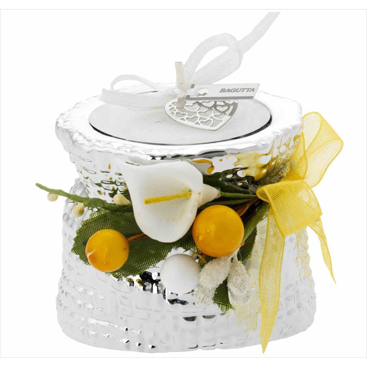 Portavela Saco 6x5x6cm Latón 2200GI Detalle Floral Amarillo