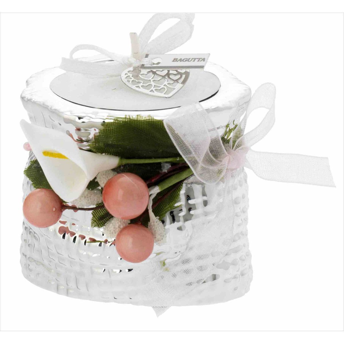 Portavela Saco 6x5x6cm Latón 2200RS Detalle Floral Rosado