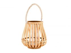 Portavelas de bambú con asa de cuerda