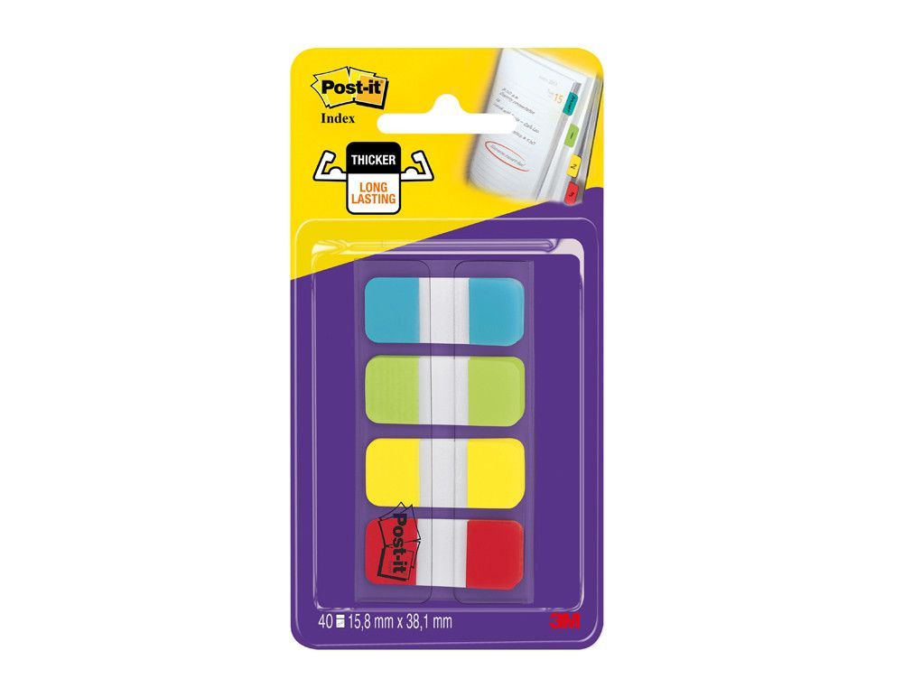 POST-IT INDEX RIGIDO MINI ROJO,AMARILLO,LIMA, AZUL DISPENSADOR FUNDA 4X10 676-ALYR-EU
