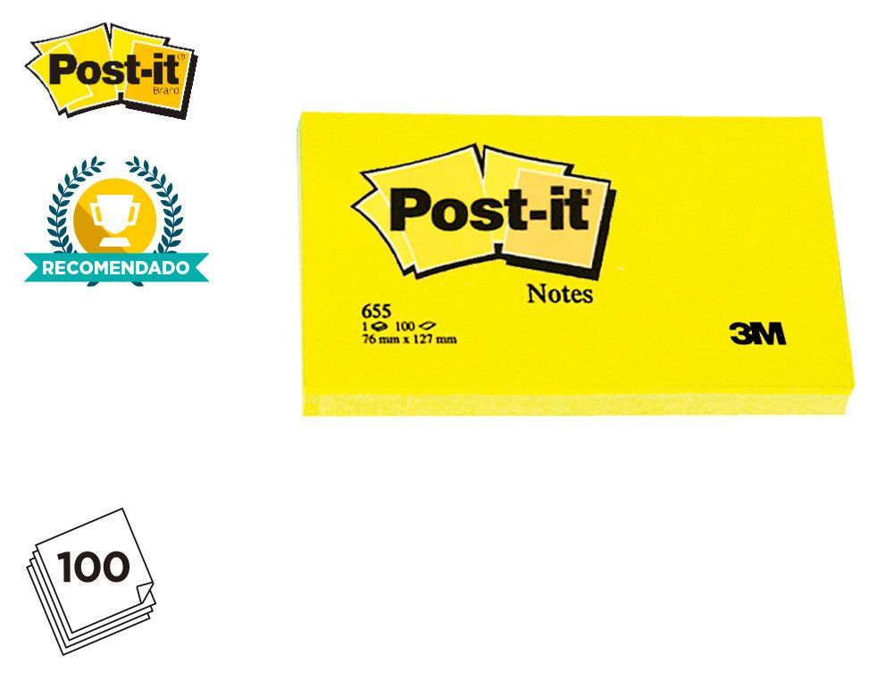 POST-IT Notas adhesivas 100h Amarillo 76x127mm Ref.655