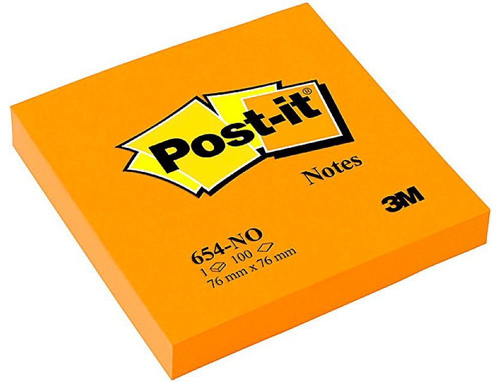POST-IT Notas adhesivas 100h Naranja neon 76x76mm
