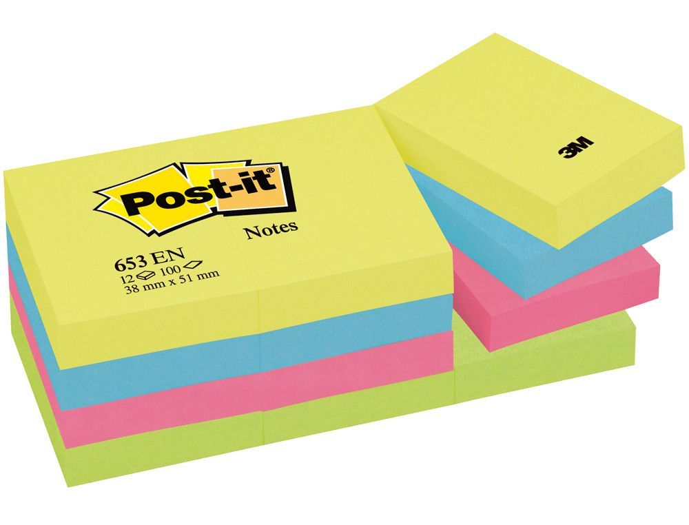 POST-IT Notas adhesivas Gama Energia Pack 12 blocs 100h Colores surtidos 38x51mm