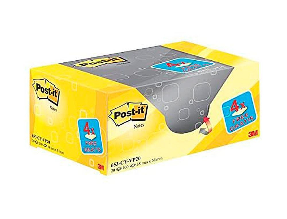 POST-IT Pack Ahorro 16+4 blocs 38x51 amarillo