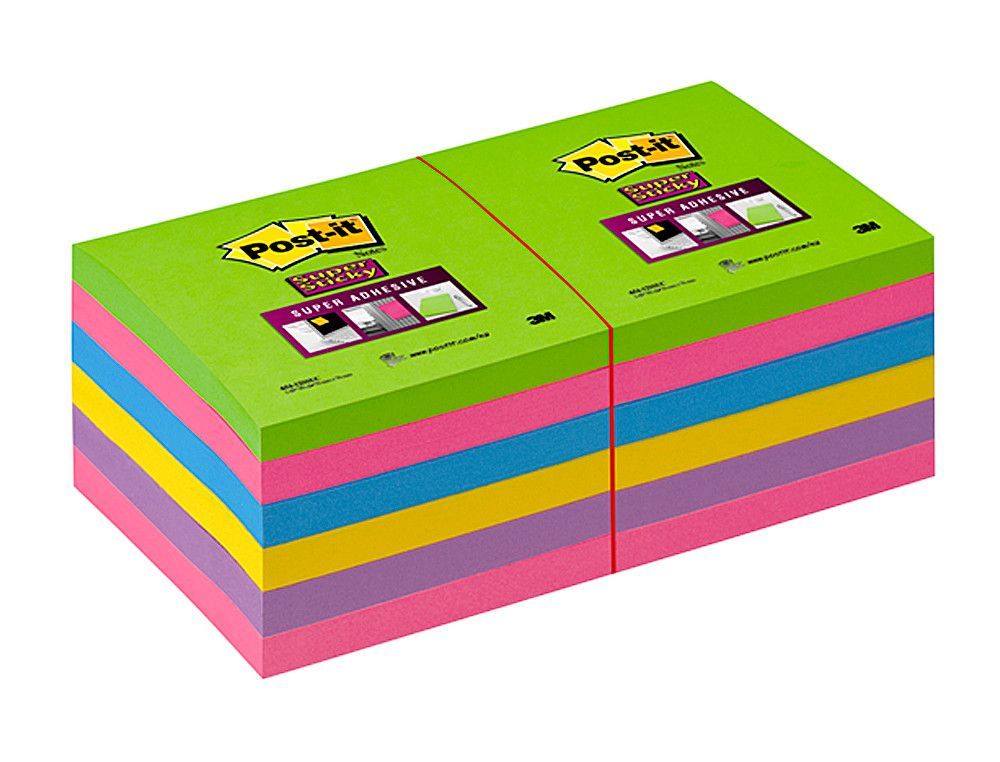 POST-IT Super Sticky Pack 12 blocs 90h Colores Arco Iris 76x76mm 70005252062