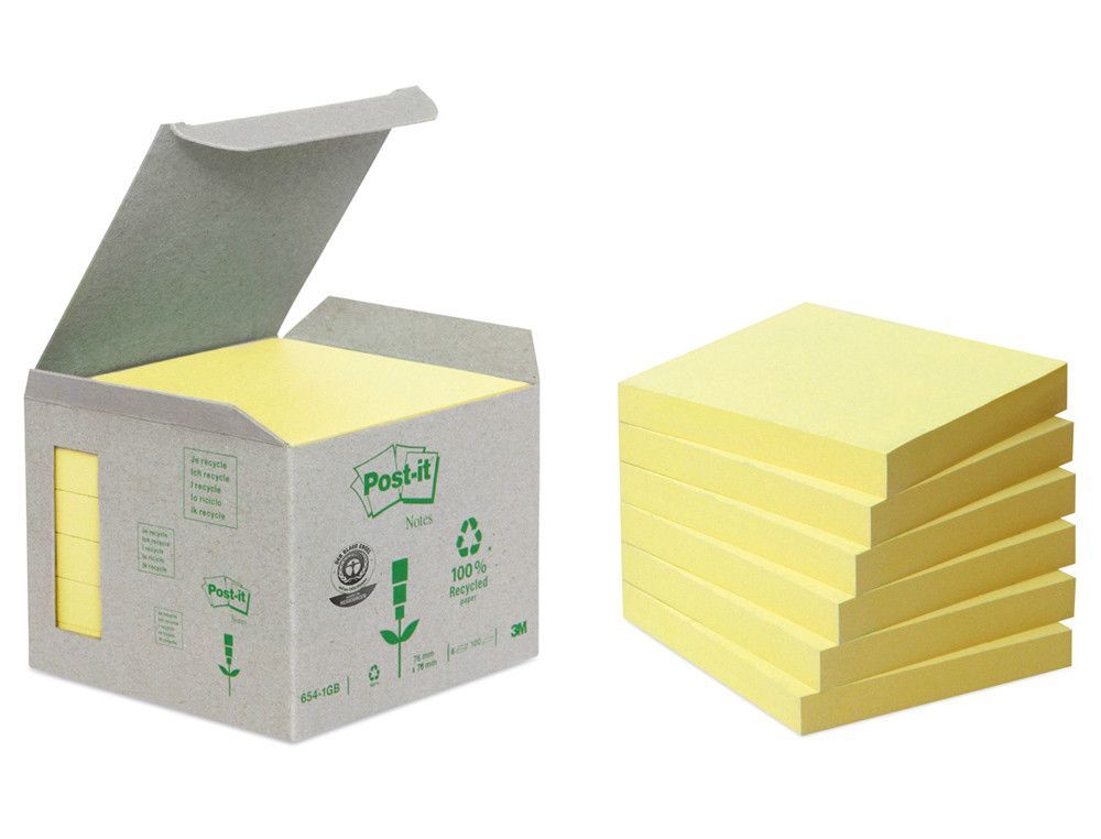 POST-IT Torre notas adhesivas 16 blocs 100h Amarillo 76x76mm Reciclado FT510110347