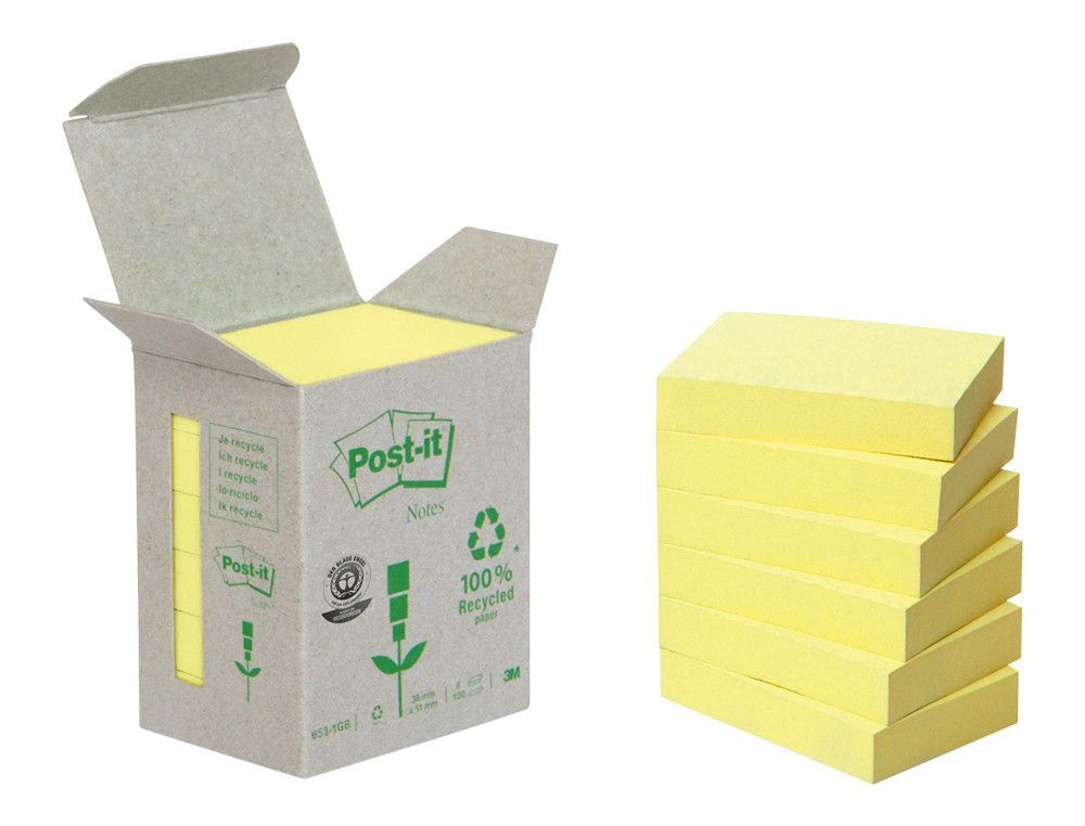 POST-IT Torre notas adhesivas 24 blocs 100h Amarillo 38x51mm Reciclado FT510110388