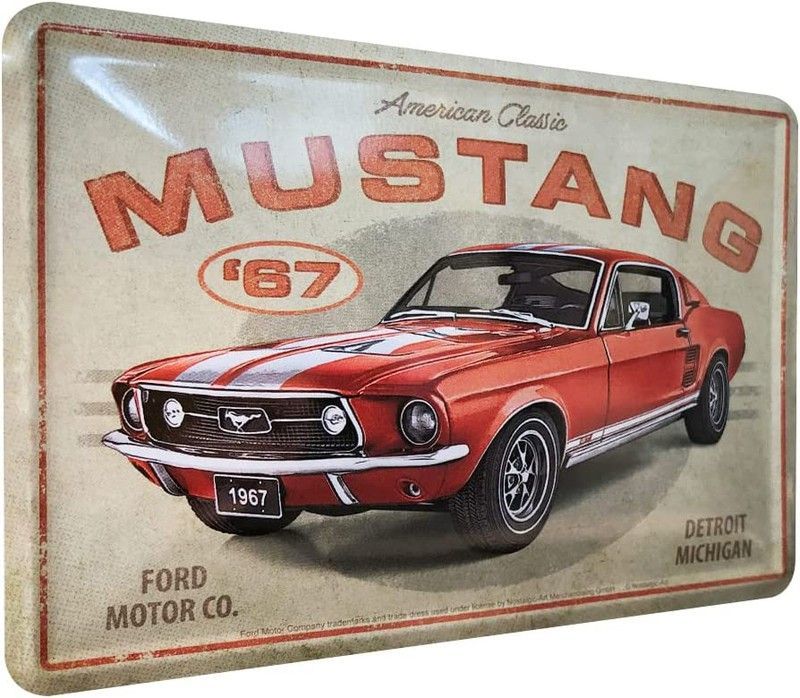 Postal Metal Ford Mustang GT 1967 Red Retro Vintage