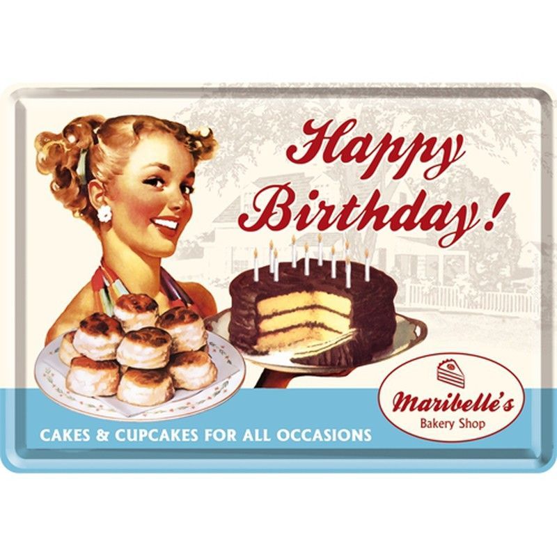 Postal Metal Say it 50's Pastel Cumpleaños Retro Vintage