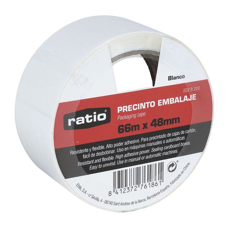 Precinto embalaje RATIO. Precinto Embalaje Blanco 48Mmx66M.
