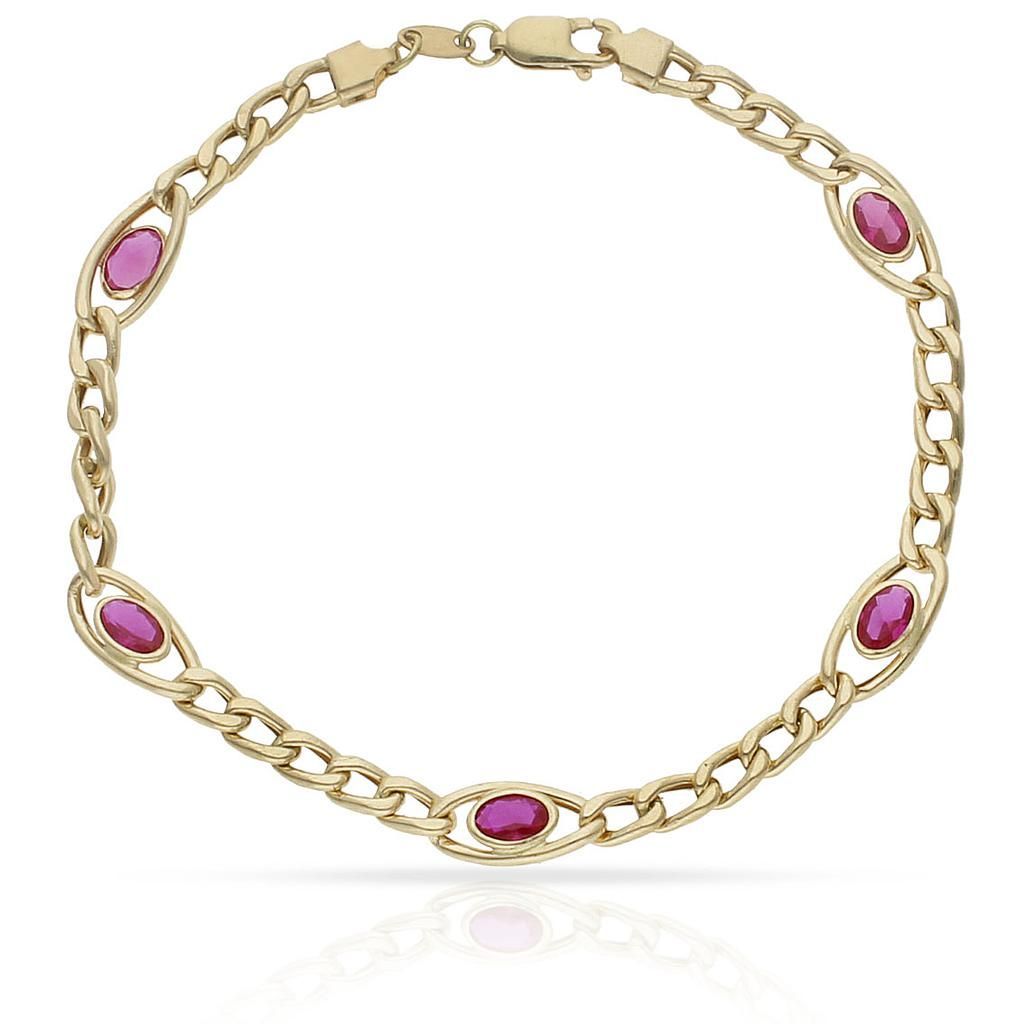 PU458R Pulsera oro 18K de mujer decorada con cinco piedras rojas cierre mosquetón