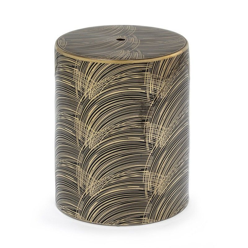 Puff de Cerámica Dorado y Negro, Ø33x45 cm