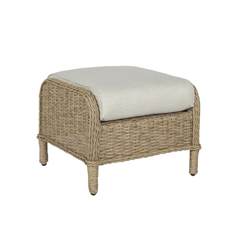 Puff de jardín de aluminio y ratán sintético en natural, 55 x 53 x 44 cm | Oregón