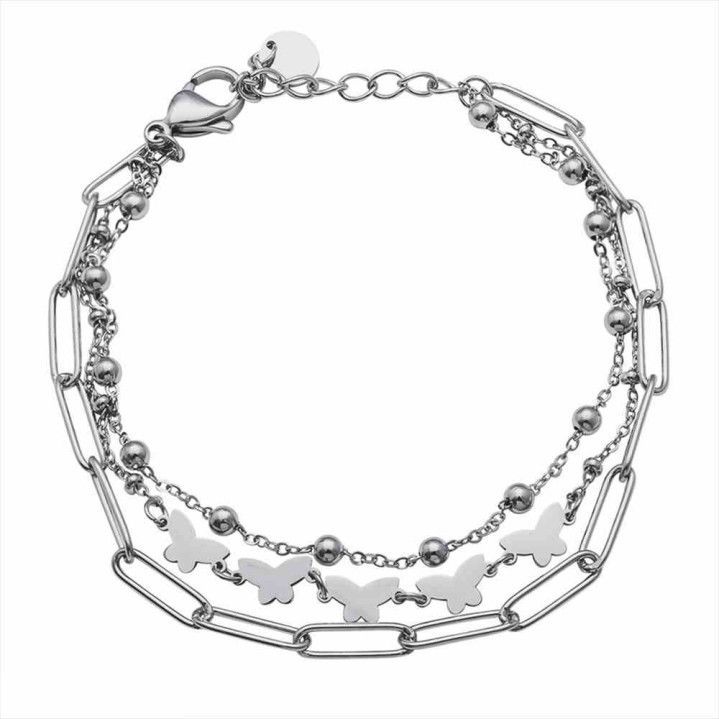 Pulsera Acero B21532 Triple Con Mariposa
