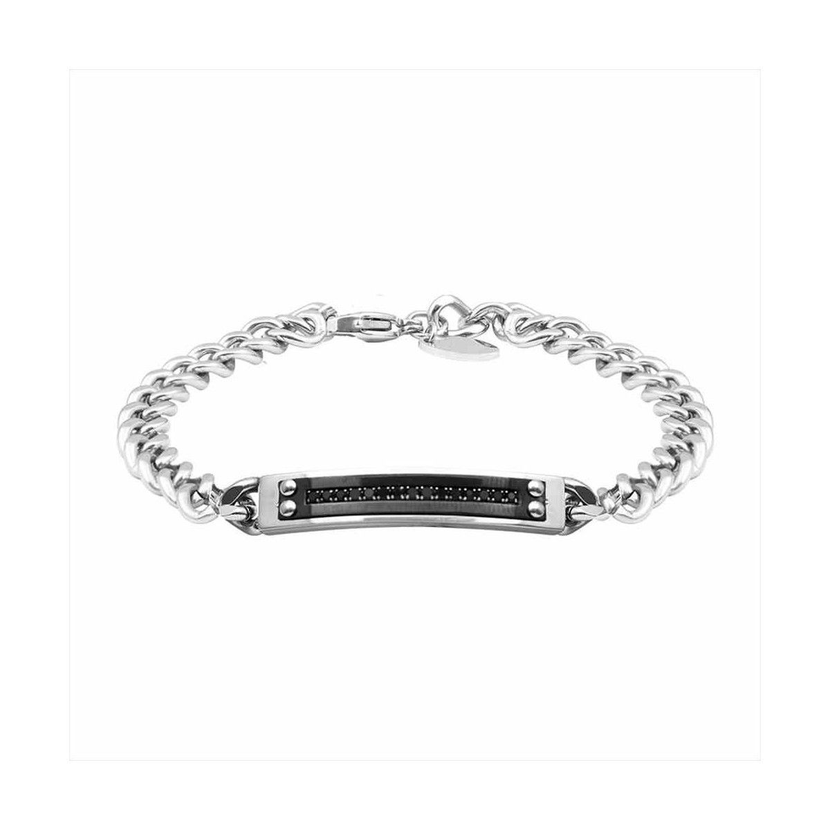 Pulsera Acero B23067 Esclava Negra Con Circonitas Negras