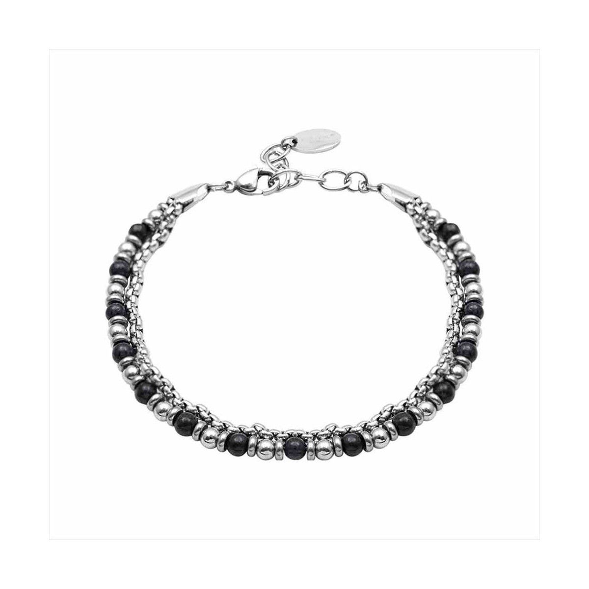 Pulsera Acero B23069 Cadena Con Piedras Negras