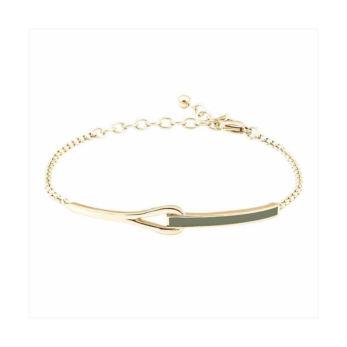 Pulsera Acero Dorado B16488 Cadena Franja Verde Oliva