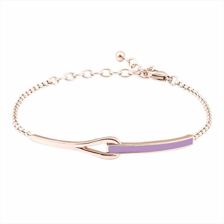 Pulsera Acero Rosa B16486 Cadena Franja Violeta