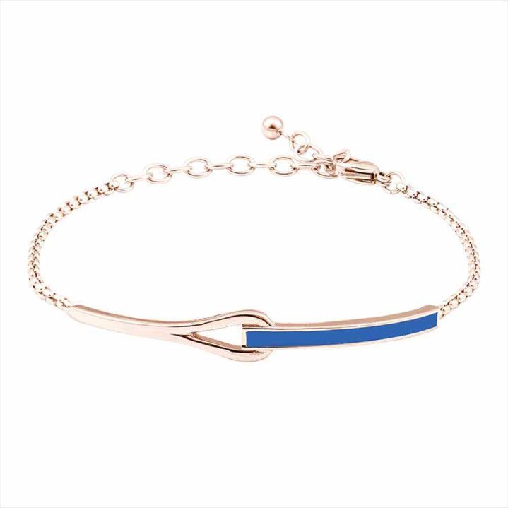 Pulsera Acero Rosa B16489 Cadena Franja Azul