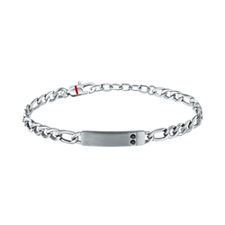 Pulsera Acero Sector Hombre SZS104 Eslabones Placa Central Cristales Negros En Brillo