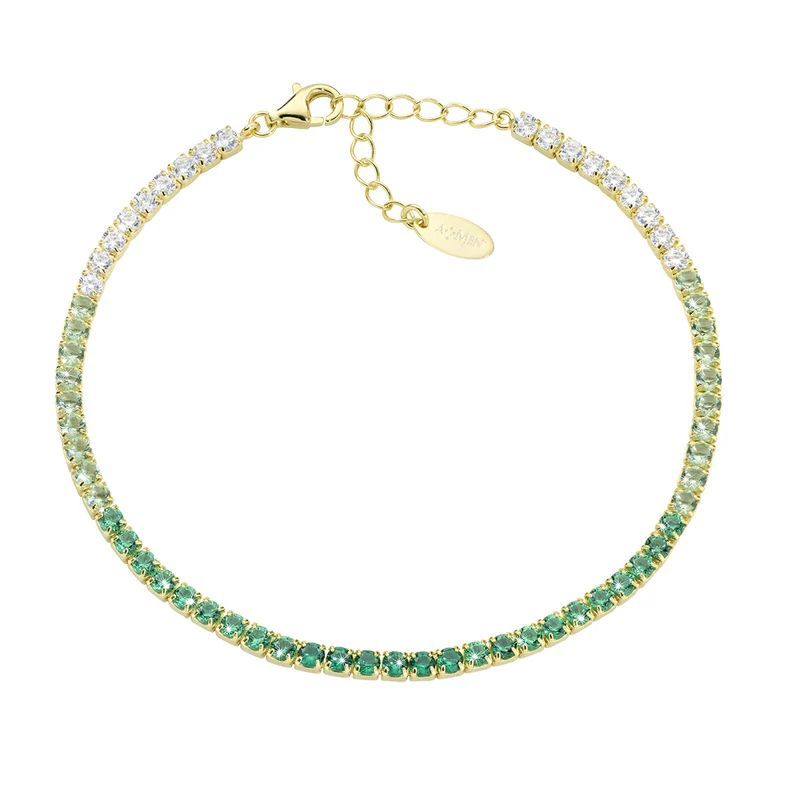 Pulsera AMEN tenis dorada tonos verdes 2,5 mm. BT25DEGVE17