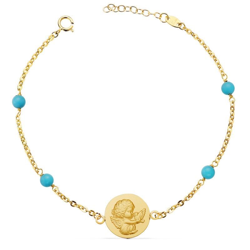 Pulsera Angelito Bolas Turquesa Oro 18kts 14mm 22382