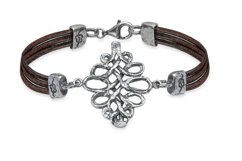 Pulsera Atlista WB492X Pulsera PLATA DE PALO mujer en cuero y pieza central de plata con cenefa vertical